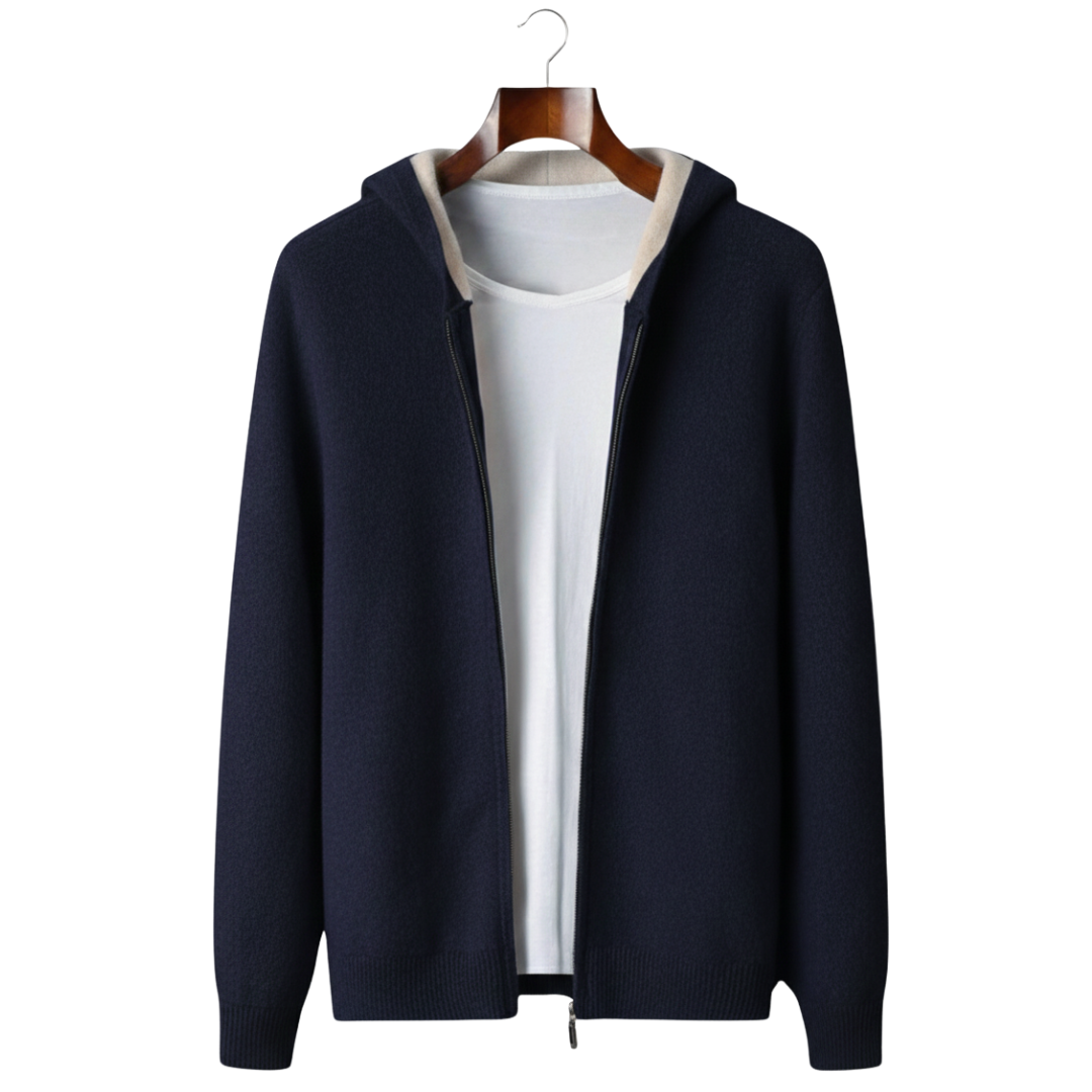 Sweat à capuche zippé bicolore 100 % cachemire