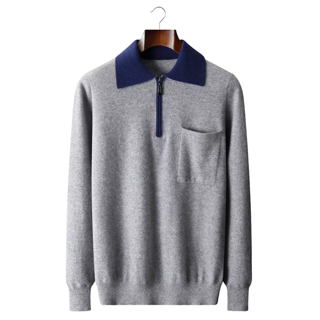 POLO À FERMETURE ÉCLAIR BICOLORE 100 % CACHEMIRE