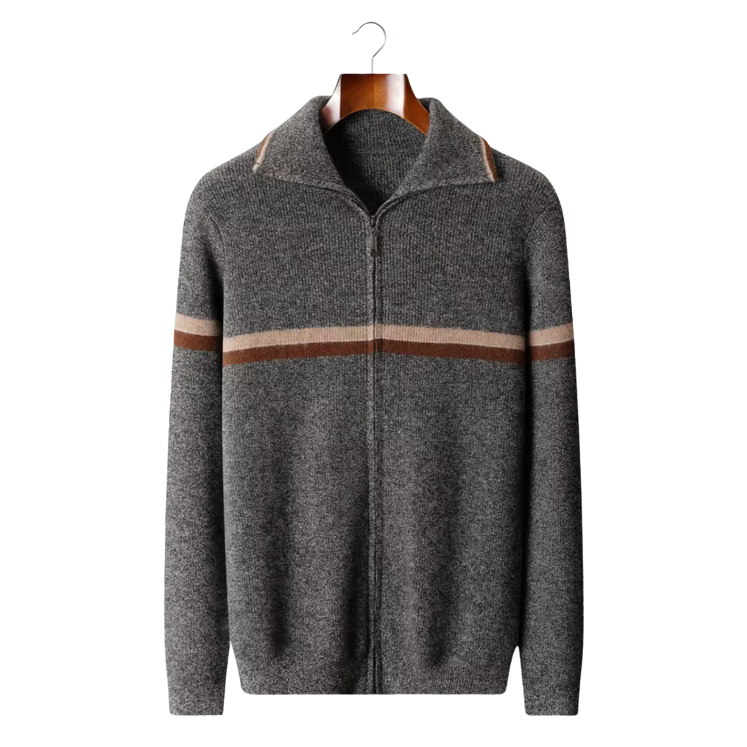 CARDIGAN À RAYURES EN 100 % CACHEMIRE AVEC FERMETURE ÉCLAIR